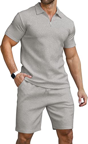 KUYIGO Men's modische 2 Stück Sportanzug, bequem und warm Mode T-Shirt und Shorts Set M Grau von KUYIGO