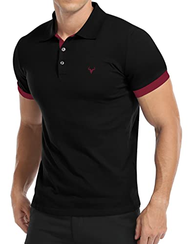 KUYIGO Shirt Herren Kurzarm Poloshirt Einfarbig Slim Fit Lässige T-Shirts L Schwarz von KUYIGO