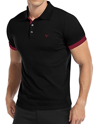 KUYIGO Shirt Herren Kurzarm Poloshirt Einfarbig Slim Fit Lässige T-Shirts S Schwarz von KUYIGO