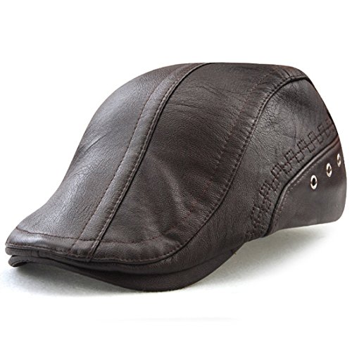 Kuyou Herren Gatsby Flatcap PU-Leder Schiebermütze Ivy Schirmmütze Kappe (Classic Kaffee) von KUYOU