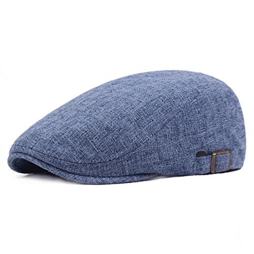 Kuyou Unisex Sommer Kappe Baumwolle Leinen Schiebermütze Flat Cap (Blau) von KUYOU