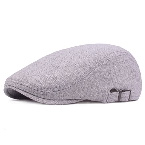 Kuyou Unisex Sommer Kappe Baumwolle Leinen Schiebermütze Flat Cap (Hellgrau) von KUYOU