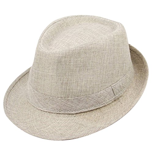 Kuyou Unisex Sonnenhut Leinen Fedora Trilby Hut Panama Jazz Kappe (Beige) von KUYOU