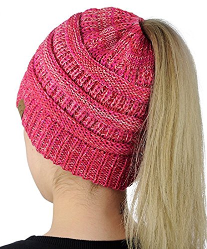 Kuyou Unisex Winter Strickmütze Warm gestrickte Pferdeschwanz Beanie Mütze (Hot Pink) von KUYOU