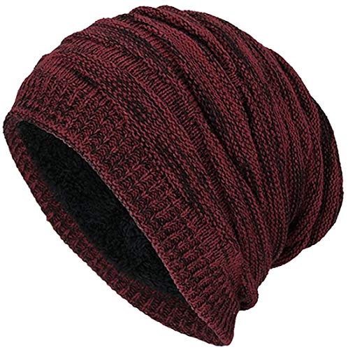 Kuyou Winter Beanie Mütze Slouch Strickmütze mit warmem Fleece Innenfutter (Burgund) von KUYOU