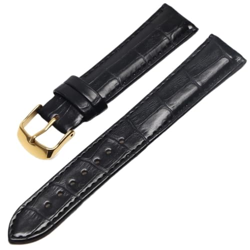 KVIVI Uhrenarmband,Leder Uhrenarmband 20mm Uhrenarmband Leder 22mm Männer Frauen braun Wasserdichte Uhrenband 16mm Stahlschnalle Schwarz 18mm Uhrenband (Color : Black gold, Size : 16mm) von KVIVI
