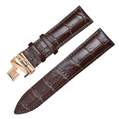 KVIVI Uhrenarmband,Leder Uhrenarmband Leder Uhrenarmband Band Schmetterling Schlangarmband 12mm 14mm 16mm 18mm 19mm 20mm 21mm 22mm 23mm 24mm Armband (Color : Dark brown rose gold, Size : 21mm) von KVIVI