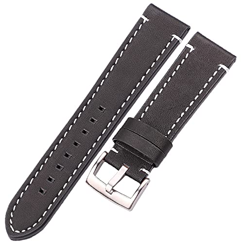 KVIVI Uhrenarmband,Leder Uhrenarmband Lederarmbands 18mm 20mm 22mm 24mm schwarz dunkelbraune Frauen Männer Rindsleder Uhr Band Strap Gürtel mit Schnalle (Color : Black silver clasp, Size : 18mm) von KVIVI