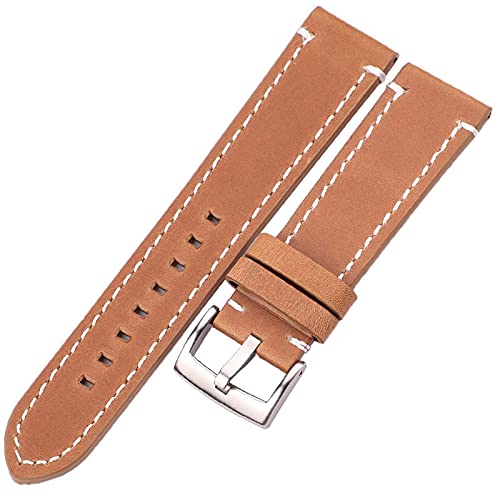 KVIVI Uhrenarmband,Leder Uhrenarmband Lederarmbands 18mm 20mm 22mm 24mm schwarz dunkelbraune Frauen Männer Rindsleder Uhr Band Strap Gürtel mit Schnalle (Color : Brown silver clasp, Size : 24mm) von KVIVI