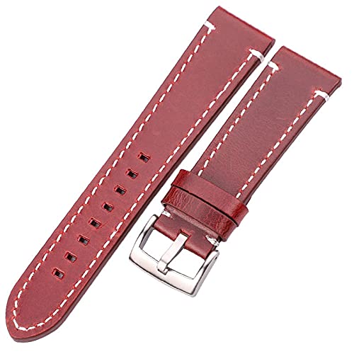 KVIVI Uhrenarmband,Leder Uhrenarmband Lederarmbands 18mm 20mm 22mm 24mm schwarz dunkelbraune Frauen Männer Rindsleder Uhr Band Strap Gürtel mit Schnalle (Color : Red Brown Silver, Size : 20mm) von KVIVI