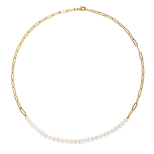 KVLmoze Büroklammer Perlenhalsband 18k vergoldete Halskette halbe Perle 4mm kultivierte handverlesene Perle Zierlicher zarter Halsreif Stilvoller Schmuck für Mädchen Frauen KVLmoze Büroklammer Perlenhalsband 18k vergoldete Halskette halbe Perle 4mm kultivierte handverlesene Perle Zierlicher zarter Halsreif Stilvoller Schmuck für Mädchen Frauen von KVLmoze