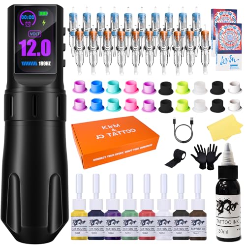 KVM Großes IPS-Bildschirm-Tattoo-Set, kabellos, 1800 mAh, geeignet für professionelle Kits (Tattoo-Tinte sind nur für Tattoo-Übungen geeignet) KVM Großes IPS-Bildschirm-Tattoo-Set, kabellos, 1800 mAh, geeignet für professionelle Kits (Tattoo-Tinte sind nur für Tattoo-Übungen geeignet) von KVM