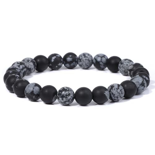 KVOHBED Naturstein Armband Damen, Armbänder Mit Perlen Aus Natürlichem Edelsteinkristall, Schneeflockenstein, Ausgleichendes Mala-Meditationsarmband, Reiki-Yoga-Armband, Glücksbringer, Stretch-Armba KVOHBED Naturstein Armband Damen, Armbänder Mit Perlen Aus Natürlichem Edelsteinkristall, Schneeflockenstein, Ausgleichendes Mala-Meditationsarmband, Reiki-Yoga-Armband, Glücksbringer, Stretch-Armba von KVOHBED