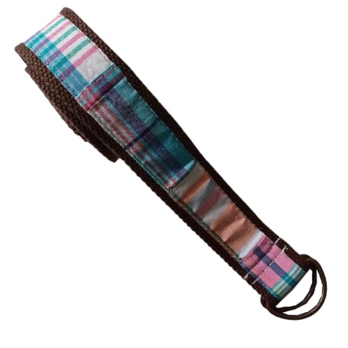 KVR Baumwollgewebter Madras Karomuster Patchwork Taille Designer Vintage mehrfarbig Mädchen Teenager Frauen Doppel-D-Ring-Gürtel, Braunes Patchwork, Small von KVR