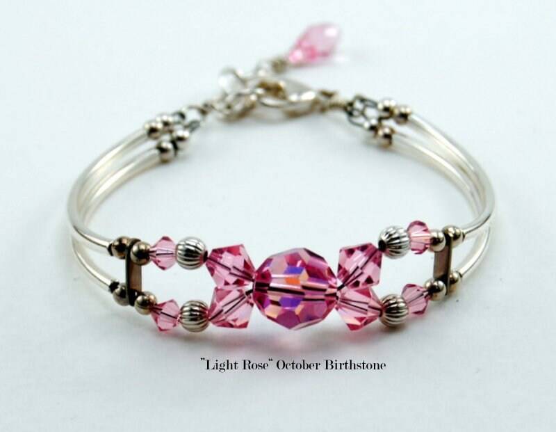 Leichte Rose Swarovski Kristall Oktober Birthstone Verstellbare Armband Modern Und Zart Für Jeden Besonderen Anlass Geschenk, Hochzeiten Oder Sie von KVRJewelry