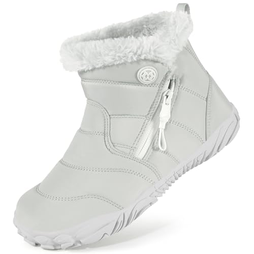 KVbabby Barfußschuhe Gefüttert Kinder Winterstiefel Jungen Mädchen Wasserdicht Winterschuhe Schneestiefel Warm Stiefel Stiefeletten Beige-A 36EU von KVbabby