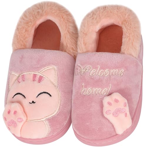KVbabby Damen Herren Plüsch Baumwolle Hausschuhe Winter Pantoffeln mit Cartoon Katze Hause Slippers,Rot a,38/39 EU von KVbabby