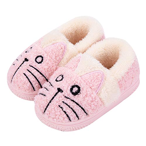 KVbabby Hausschuhe Mädchen Pantoffeln Plüsch Jungen Baumwolle Pantoffeln Kinder Wärme Katze Weiche Hausschuhe Damen Winter Cartoon Leicht rutschfeste Slippers 23-24 EU (Etikettengröße: 16-17) Pink2 von KVbabby