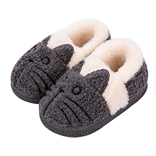 KVbabby Hausschuhe Mädchen Pantoffeln Plüsch Jungen Baumwolle Pantoffeln Kinder Wärme Katze Weiche Hausschuhe Damen Winter Cartoon Leicht rutschfeste Slippers 23-24 EU (Etikettengröße: 16-17) Grau2 von KVbabby