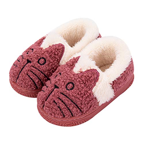 KVbabby Hausschuhe Mädchen Pantoffeln Plüsch Jungen Baumwolle Pantoffeln Kinder Wärme Katze Weiche Hausschuhe Damen Winter Cartoon Leicht Rutschfeste Slippers 23-24 EU (Etikettengröße: 16-17) Rot2 von KVbabby