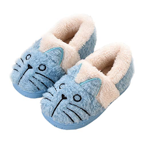 KVbabby Hausschuhe Mädchen Pantoffeln Plüsch Jungen Baumwolle Pantoffeln Kinder Wärme Katze Weiche Hausschuhe Damen Winter Cartoon Leicht Rutschfeste Slippers 30-31 EU (Etikettengröße: 210) Blau2 von KVbabby