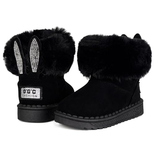 KVbabby Kinder Winterstiefel Wärme Gefütterte Schneestiefel Mädchen Winterschuhe Winter Boots Baby rutschfest Stiefel Kleinkindschuhe Weichsohlen 24EU = Hersteller 25 Schwarz B von KVbabby