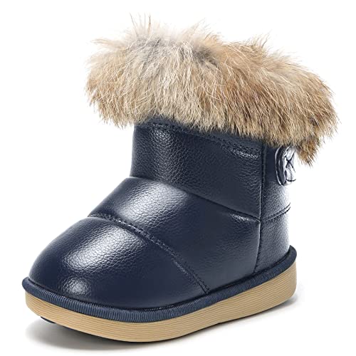 KVbabby Winterstiefel Mädchen Warm Gefütterte Winterschuhe Kinder Stiefeletten Wasserdichte Schneestiefel Weichsohlen Schlupfstiefel,Blau,Größe 22 EU = Etikett 23 von KVbabby