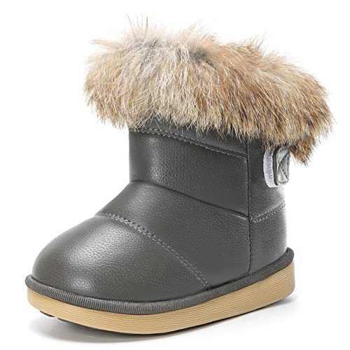 KVbabby Winterstiefel Mädchen Warm Gefütterte Winterschuhe Kinder Stiefeletten Wasserdichte Schneestiefel Weichsohlen Schlupfstiefel,Grau,Größe 25 EU = Etikett 26 von KVbabby