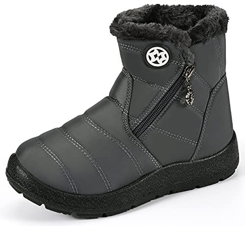 KVbabby Schneestiefel für Jungen Mädchen Winterschuhe Warmes Futter Outdoor Rutschfest Stiefel Kinder Schuhe,1846Grau,37 EU von KVbabby