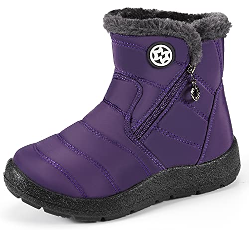 KVbabby Schneestiefel für Jungen Mädchen Winterschuhe Warmes Futter Outdoor Rutschfest Stiefel Kinder Schuhe,1846Violett,34 EU von KVbabby