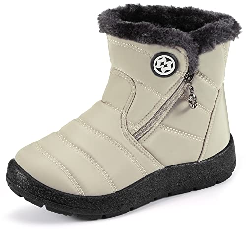 KVbabby Schneestiefel für Jungen Mädchen Winterschuhe Warmes Futter Outdoor Rutschfest Stiefel Kinder Schuhe,Beige,30 EU von KVbabby