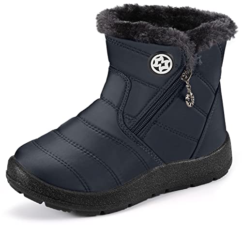 KVbabby Schneestiefel für Jungen Mädchen Winterschuhe Warmes Futter Outdoor Rutschfest Stiefel Kinder Schuhe,Blau-K,35 EU von KVbabby