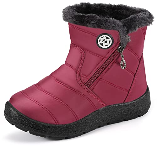 KVbabby Schneestiefel für Jungen Mädchen Winterschuhe Warmes Futter Outdoor Rutschfest Stiefel Kinder Schuhe,Rot,34 EU von KVbabby