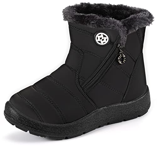 KVbabby Schneestiefel für Jungen Mädchen Winterschuhe Warmes Futter Outdoor Rutschfest Stiefel Kinder Schuhe,Schwarz-K,33 EU von KVbabby