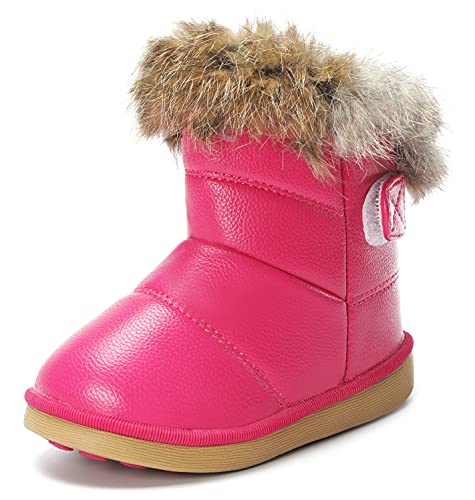KVbabby Winterschuhe Mädchen Warm Gefütterte Winterstiefel Kinder Stiefeletten wasserdichte Schneestiefel Weichsohlen Schlupfstiefel,Rosa,Größe 25 EU = Etikett 26 von KVbabby