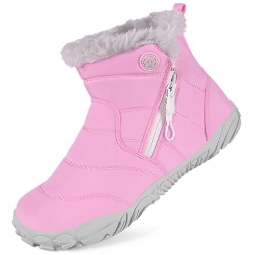 KVbabby Barfußschuhe Gefüttert Kinder Winterstiefel Jungen Mädchen Wasserdicht Winterschuhe Schneestiefel Warm Stiefel Stiefeletten Pink-A 31EU von KVbabby