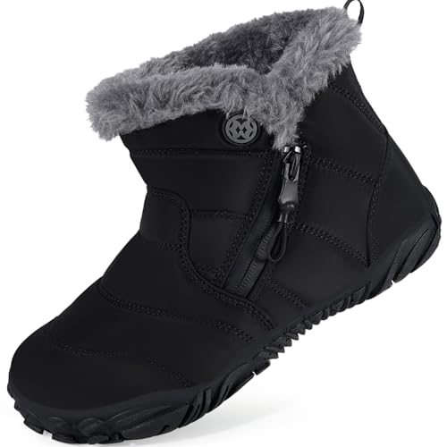 KVbabby Barfußschuhe Gefüttert Kinder Winterstiefel Jungen Mädchen Wasserdicht Winterschuhe Schneestiefel Warm Stiefel Stiefeletten Schwarz-A 29EU von KVbabby