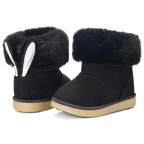 KVbabby Winterstiefel Mädchen Wärme Kinder Winterschuhe Plüsch Gefütterte Baby Stiefeletten Schneestiefel Rutschfest Stiefel Kleinkindschuhe Schlupfstiefel 21EU = Hersteller 22 Schwarz B von KVbabby