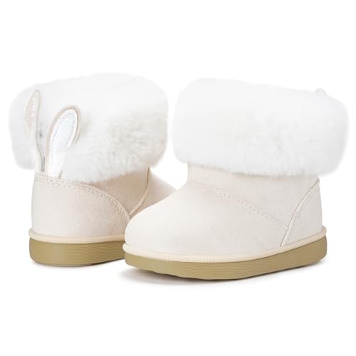 KVbabby Winterstiefel Mädchen Wärme Kinder Winterschuhe Plüsch Gefütterte Baby Stiefeletten Schneestiefel Rutschfest Stiefel Kleinkindschuhe Schlupfstiefel 26EU = Hersteller 27 Weiß B von KVbabby