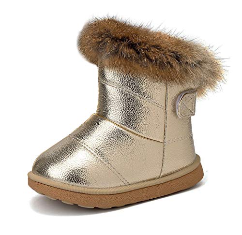 KVbaby Mädchen Warm Gefütterte Schneestiefel Baby Kinder wasserdichte Winterschuhe PU-Leder Kleinkindschuhe Weichsohlen Schlupfstiefel, Gold, Größe 20 EU = Etikett 21 von KVbabby