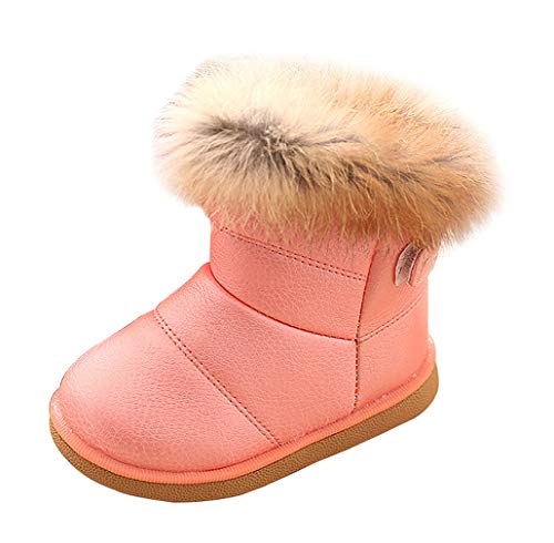KVbaby Mädchen Warm Gefütterte Schneestiefel Baby Kinder wasserdichte Winterschuhe PU-Leder Kleinkindschuhe Weichsohlen Schlupfstiefel, Pink, Größe 22 EU = Etikett 23 von KVbabby