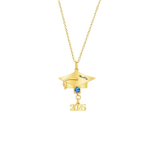 Benutzerdefinierte Graduierung Geschenke Bachelor Cap personalisierte Name Jahr Birthstone Anhänger Halskette 2025 High School College Graduierung Schmuck Geschenke für Frauen von KWCLTH