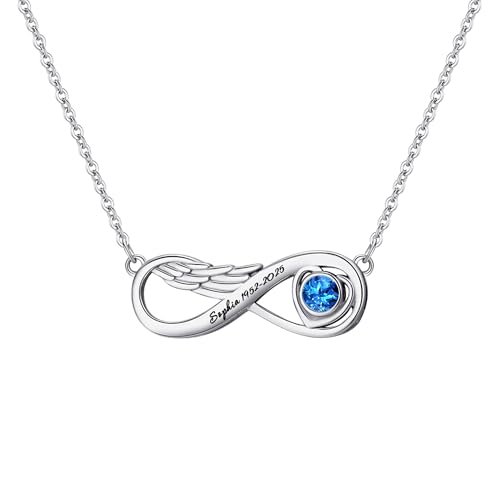 KWCLTH Benutzerdefinierte Name Wing Halskette personalisierte Herz Geburtsstein mit Namen eingraviert Schmuck Geschenk für Frauen von KWCLTH