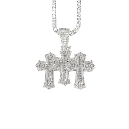 KWCLTH Full Zirconia Cross Pendant Necklace Men's Hip Hop Style Jewelry Jesus Pendant Chain Fashio Cubic Zirconia Necklace for Men von KWCLTH