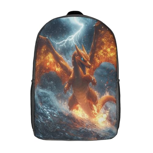 Glurak Kinderrucksack,Teenager Schultasche,Sturm Schultasche Für Kinder Mit Ergonomisch Geformter Rücken,Atmungsaktives Design Rucksack 17inch von KWFYBEHZ