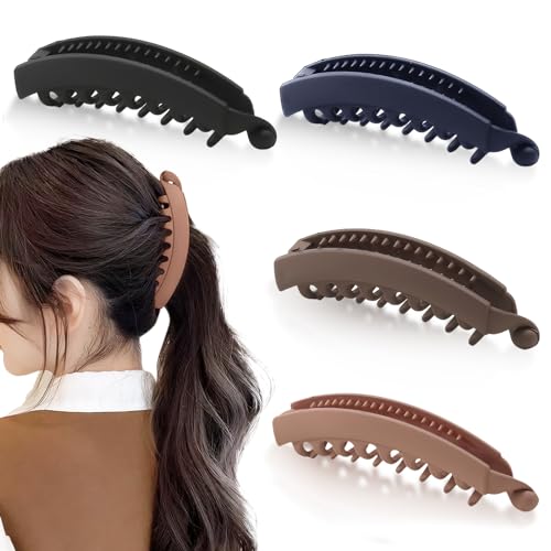 4 Stück Groß Banana Hair Clip Pferdeschwanz Haarspange Bananen Haarspange Vintage Bananenspange Haare Haar-klammer Groß Dickes Haar Banana Clip Thick Hair für Damen und Mädchen (Farbkombination 2) von KWJEIULSOQ