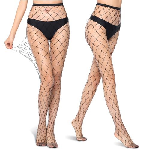 KWJEIULSOQ 2 Stücke Netzstrumpfhose Schwarz Fishnet Stockings Strumpfhosen Damen,Netzstrümpfe Fischnetz Strumpfhose Stockings Sexy Damen,Strumpfhose netz Fishnet Tights Strümpfe Damen Sexy von KWJEIULSOQ