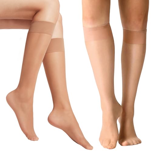 KWJEIULSOQ 9 Paar Kniestrümpfe Damen, 20d Nylonstrümpfe Damen, Transparente Damen-Kniestrümpfe, Helle Hautfarben Feinstrümpfe von KWJEIULSOQ