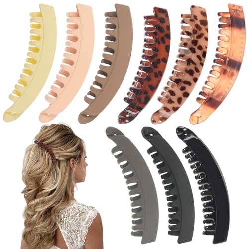 KWJEIULSOQ 9 Stück Große Banana Clip, Vintage Bananenspange Haare für Damen Und Mädchen, Rutschfeste und Starke Feste Bananen-Haarnade, Geeignet für Alltag und Styling von KWJEIULSOQ