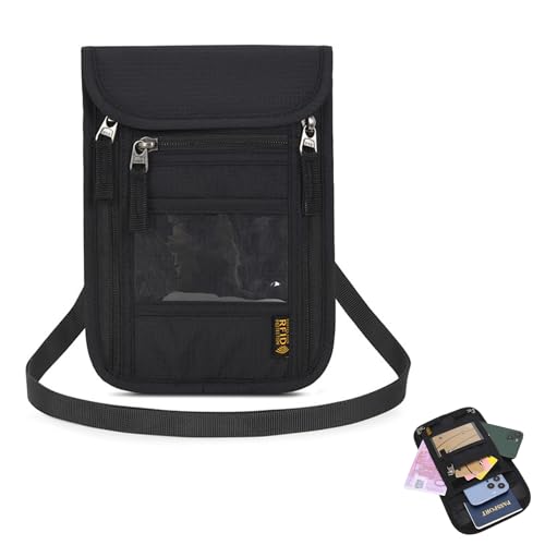 KWJEIULSOQ Brustbeutel Damen Drusttasche Herren Klein Reisepass Tasche,Reisedokumententasche Brustbeutel mit Sichtfenster,Reiseunterlagen Organizer Schlüssel Tasche Reisegeldbeutel von KWJEIULSOQ